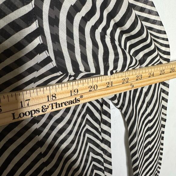 Liz Claiborne Collection Black White Striped Button Front Blouse Sz 10 Y2K Sheer - Picture 3 of 8